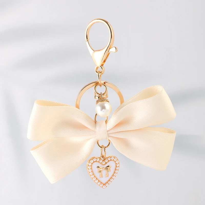 Fabric Ribbon Bow Love Heart Pendant Keychain Butterfly Knot Hanging Chain Anti-Lost Keyring Backpack Charms Bag Decor Gifts