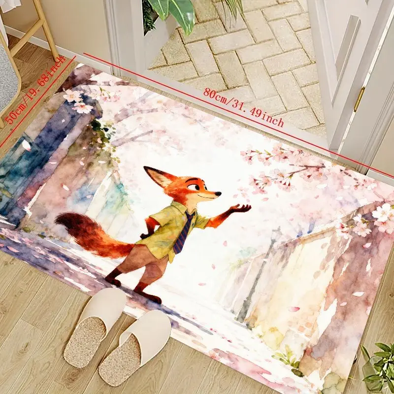 

1 шт. Коврик для пола Zootopia Nick Wilde Cherry Blossom, Нескользящий коврик с рисунком лисы в стиле аниме, мягкий декоративный коврик