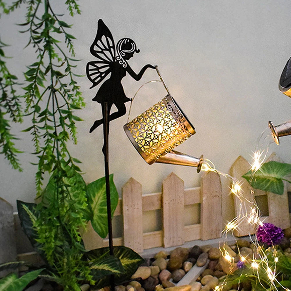 

Solar Garden Fairy Light IP65 Waterproof Metal Outdoor Path Light Watering Can with Cascading Light Garden Patio Pathway Decor