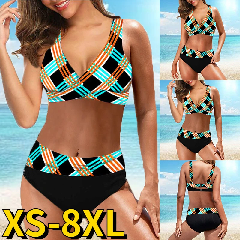 Conjunto de Bikini con estampado para mujer, traje de baño de dos piezas ajustado, ropa de playa Sexy, 2022