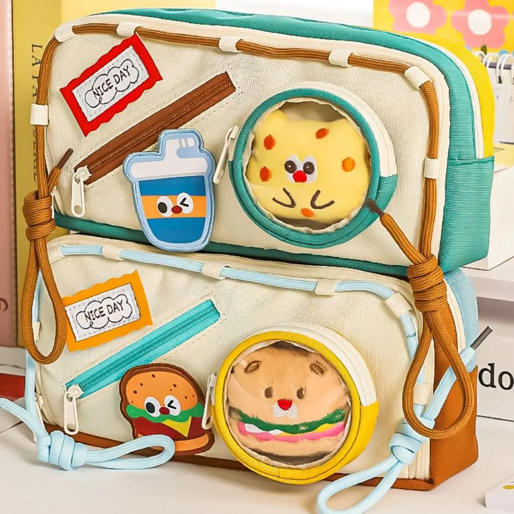 Large Capacity Hamburger Pencil Case Aesthetic Delicious Food School Cases Pouch Multifunctional Portable Bag Organizer Box