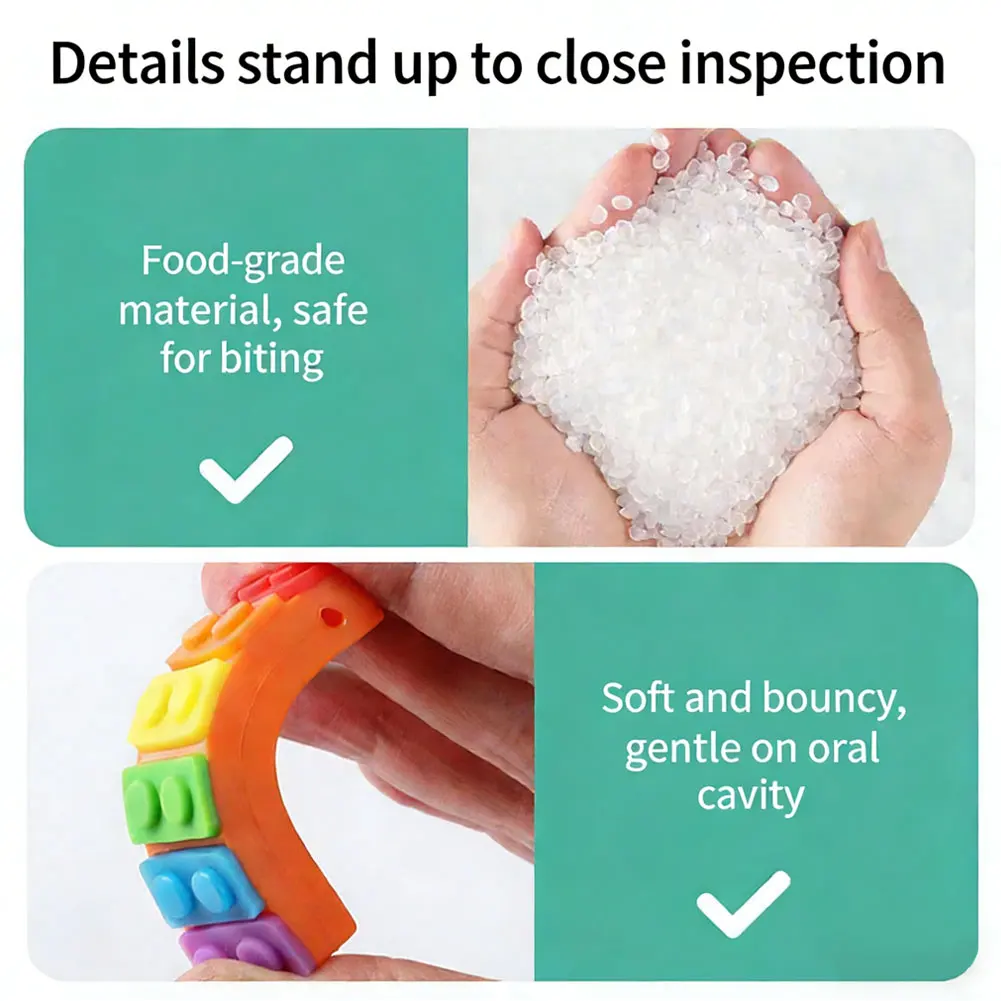 

1Pc Sensory Chew Necklace Brick Chewy Kids Silicone Biting Pencil Topper Teether Toy, Silicone teether for children with autism