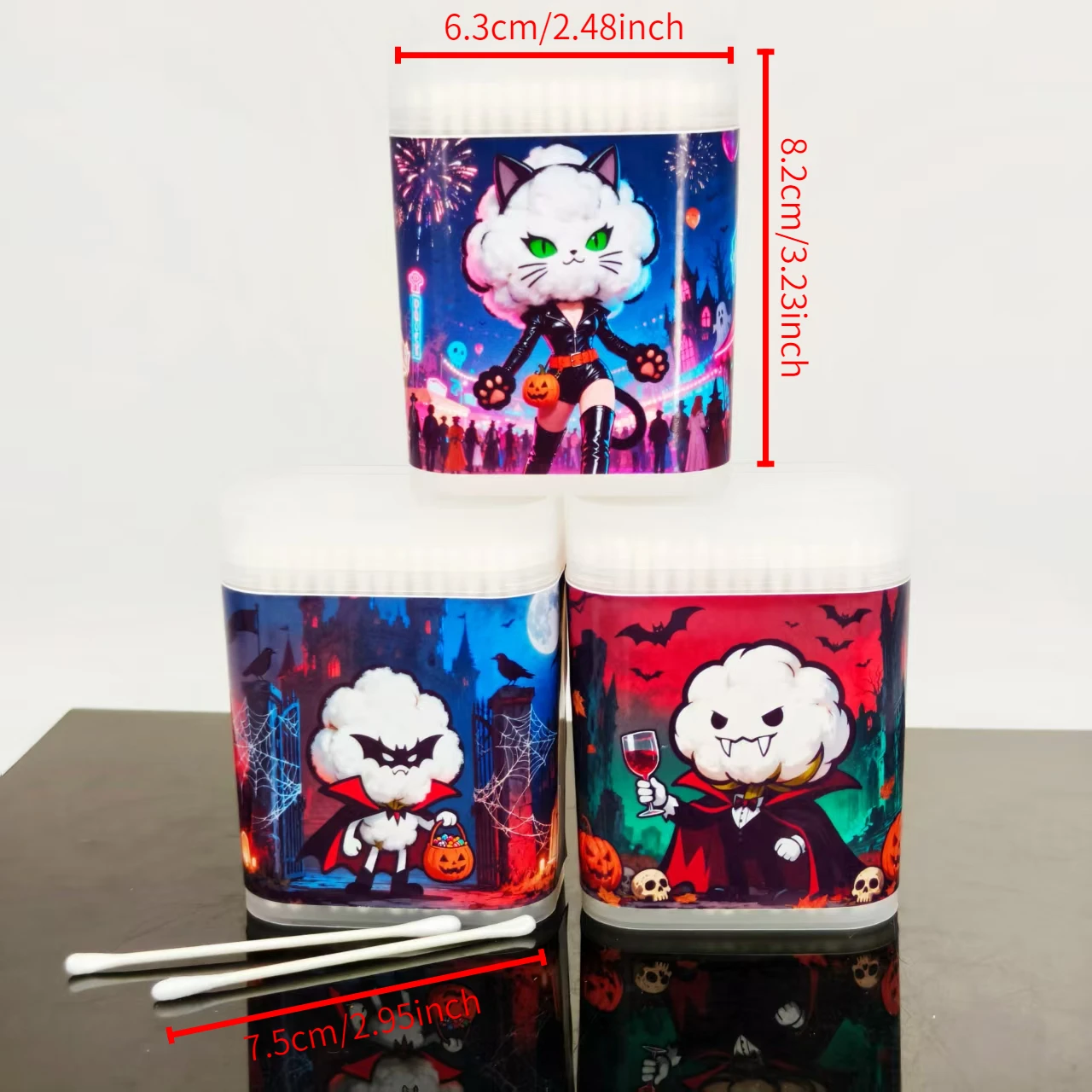 600개/1200개 할로윈 테마 미세 축 면봉 뱀파이어 디자인 면봉