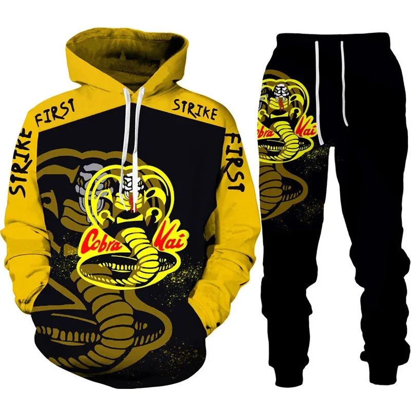 

Cool Hoodie Pants Suit Funny Cobra Graphic 3D Print Tracksuit Suit Fashion Long Sleeve Jogging Sportswear Athletic 2pcs Set