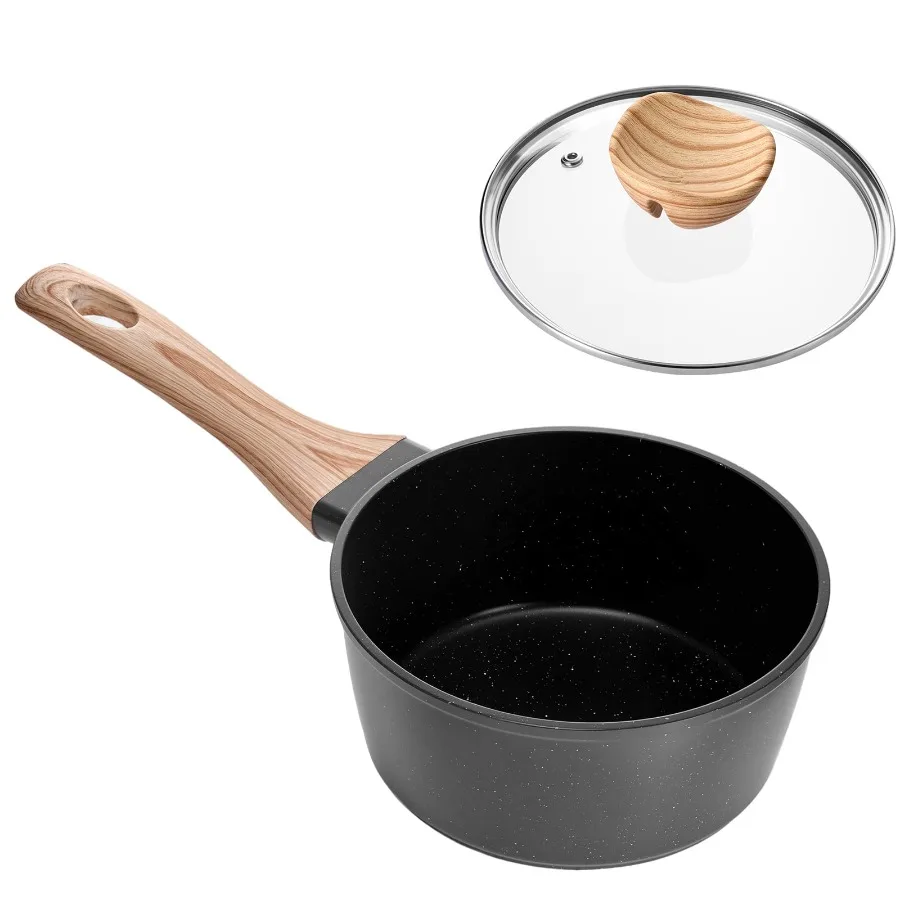 1.5 QT Nonstick Saucepan with Tempered Glass Lid Versatile Cooking Pot with Removable Handle Small Kitchen Sauce Pan with Coati