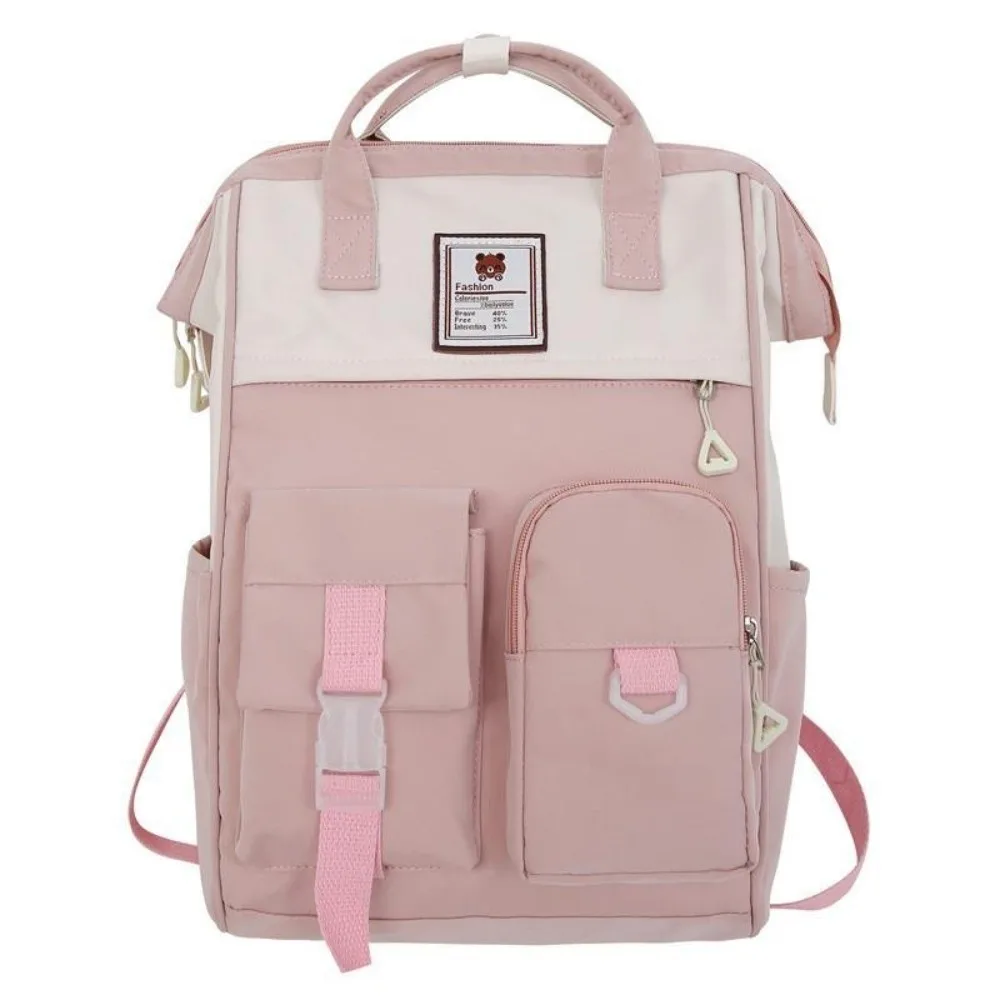 

Adjustable Large Capacity Backpack Anti-splash Water Korean Style Casual Nylon Daypack Soft Contrast Color Women School Bag