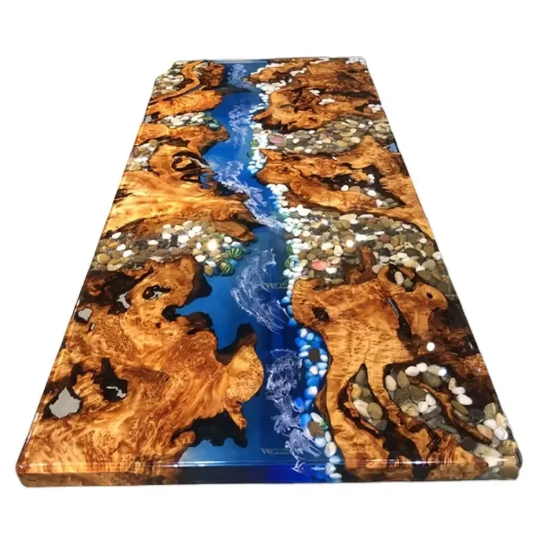 River Slab Table Dining Table Custom Epoxy Resin Walnut Wood Solid Home Furniture Kitchen Cabinets Modern Live Edge Dining
