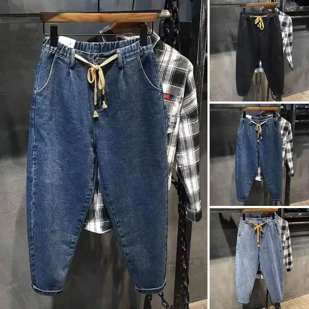 

Spring Summer Black Blue Cargo Jeans Men Streetwear Denim Jogger Pants Men Baggy Harem Jean Trousers Wide Leg Hip Hop Pants ﻿