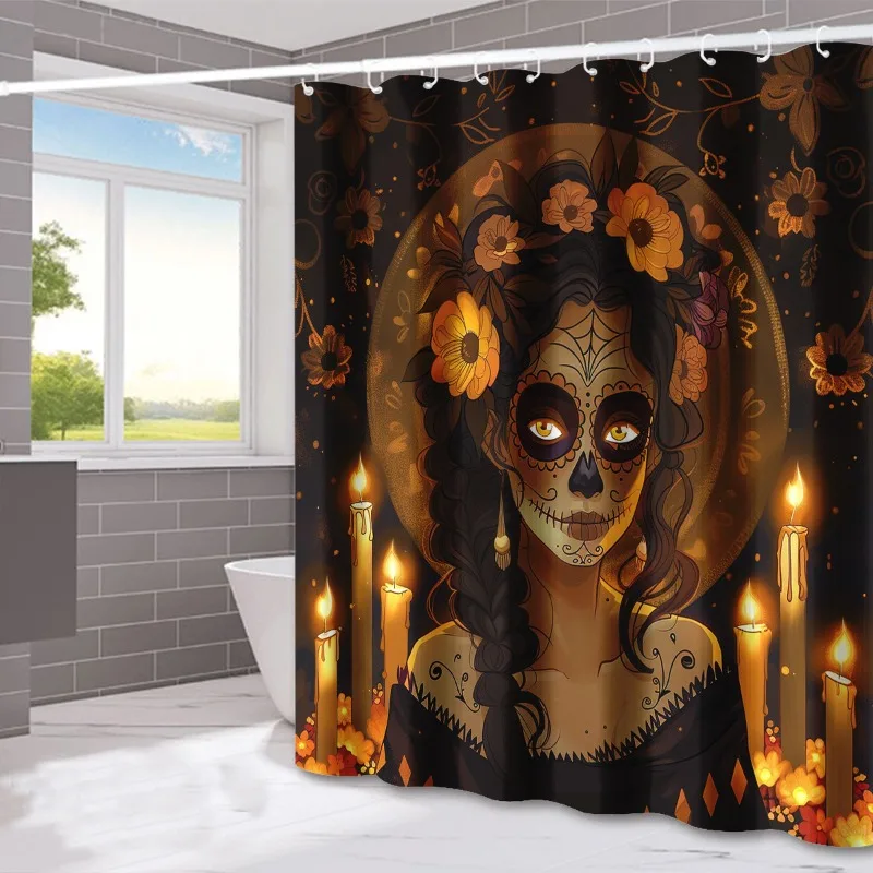 

Хэллоуин сахарный череп призрак моющаяся грязеотталкивающая занавеска для душа насадка для душа водонепроницаемая полиэстеровая занавеска для ванны для домашнего декора