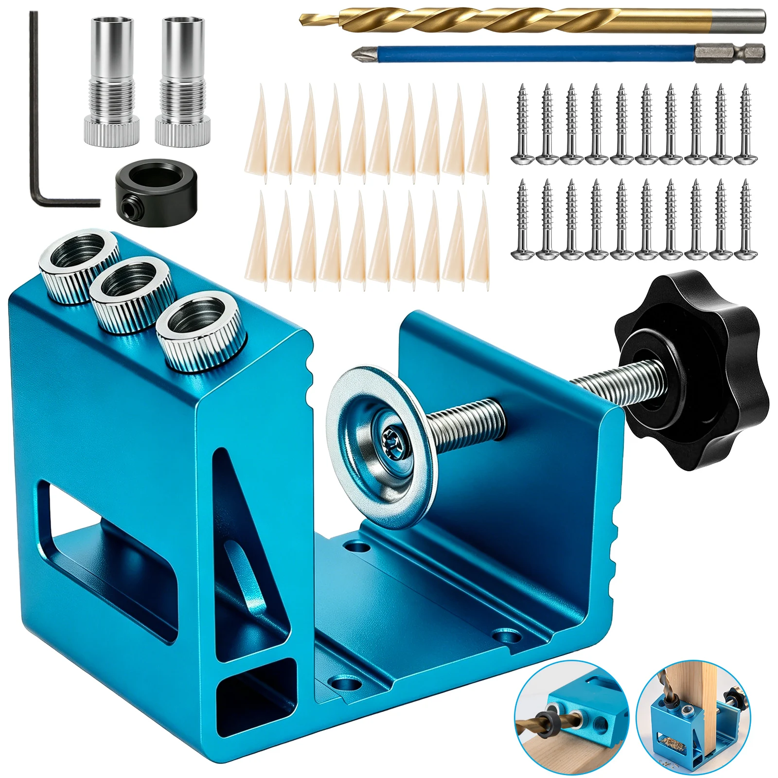 Kit Gabarit Trous Inclines 48PCS Guide Percage Aluminium 15 Degres 3 Trous avec Foret Etage Bague Butee Vis Chevilles Meuble DIY