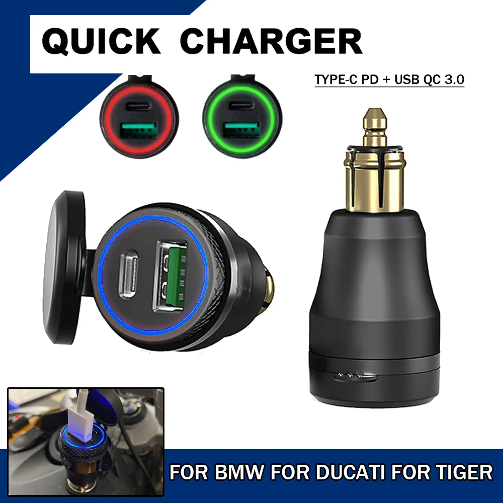 

R1200RT R1200GS Motorcycle USB Quick Charger Type C Power Adapter Hella DIN Plug For BMW R1150 R1100 RT S1000XR For Explorer XCA