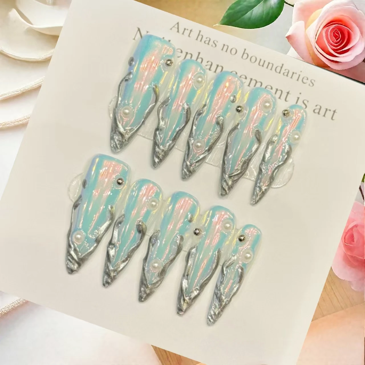 

10 шт. [Рукутная Аврора] AB Style hot Girl металлические ногти в европейском и американском стиле Готовые ногти Носимые ногти с 4 шт.