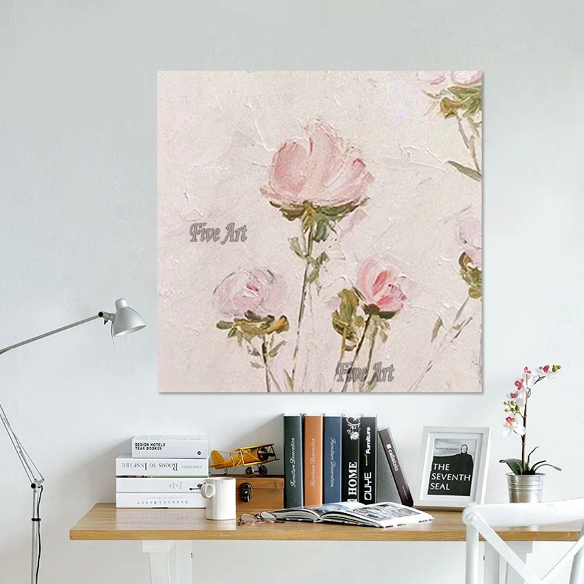 

Pink Rose Handmade Beautiful Flower Painting Canvas Abstract Art Hotel Wall Pictures Handmade Artwork Home Decoration Craft