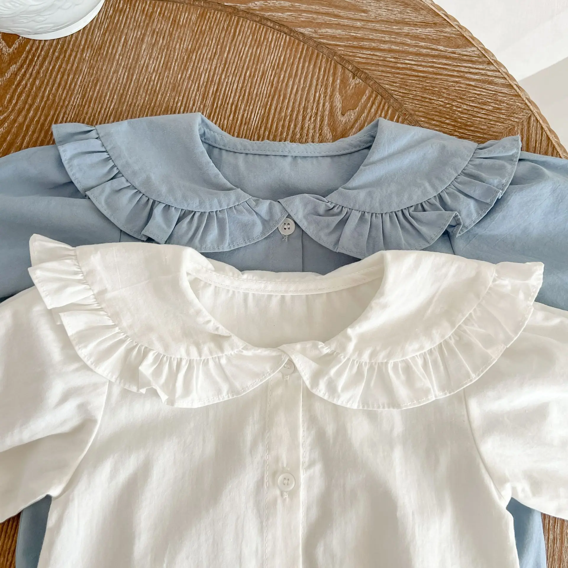 Spring and Autumn Girl Baby Simple Solid Color Lace Doll Neck Long sleeved Sweetheart