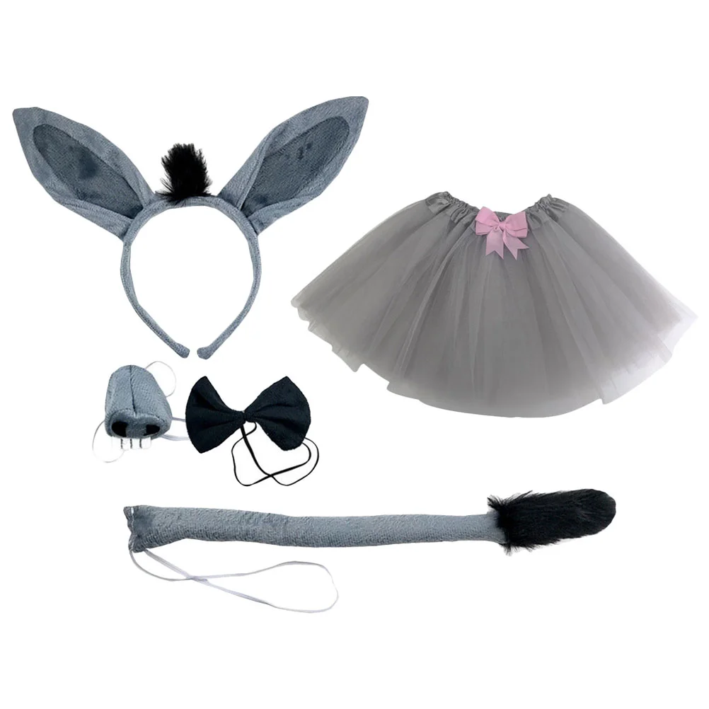 

Decor Donkey Headband Set Party Prop Decors Bow Tie Animal Ear Hairband Grey Unique Cosplay Child