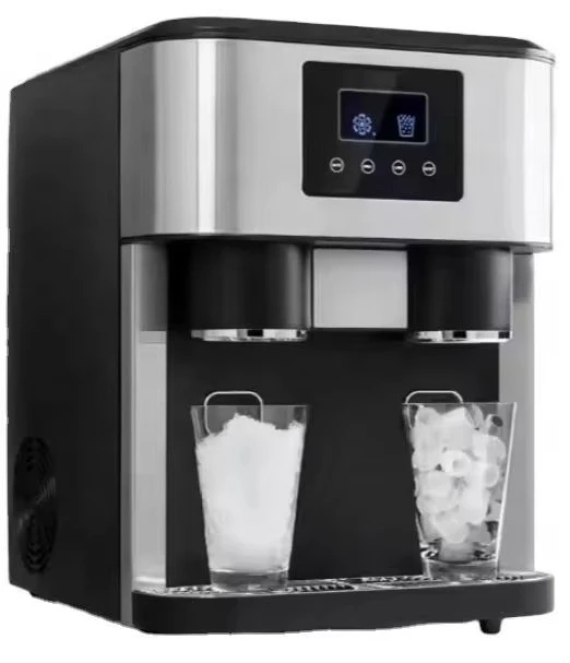 Commercial Countertop Stainless Steel Ice Maker With Water Chiller Function Automatic Office Use Ice Making Machine Equipped