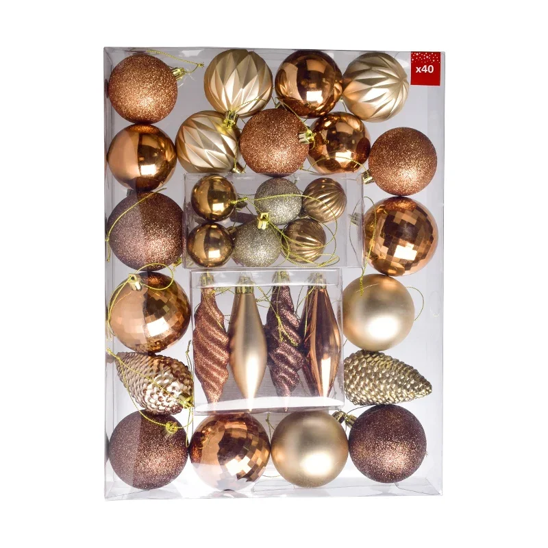 Christmas decorations 40 boxed gold, blue and brown