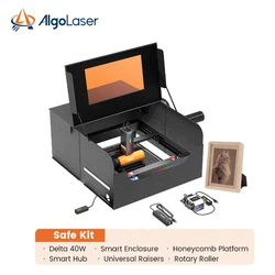 Delta 40W Laser Engraver Laser Cutter Built-in Silicone Enclosure with Vent, Air Assist Pump, Honeycomb, Rotary Roller,Smart Hub