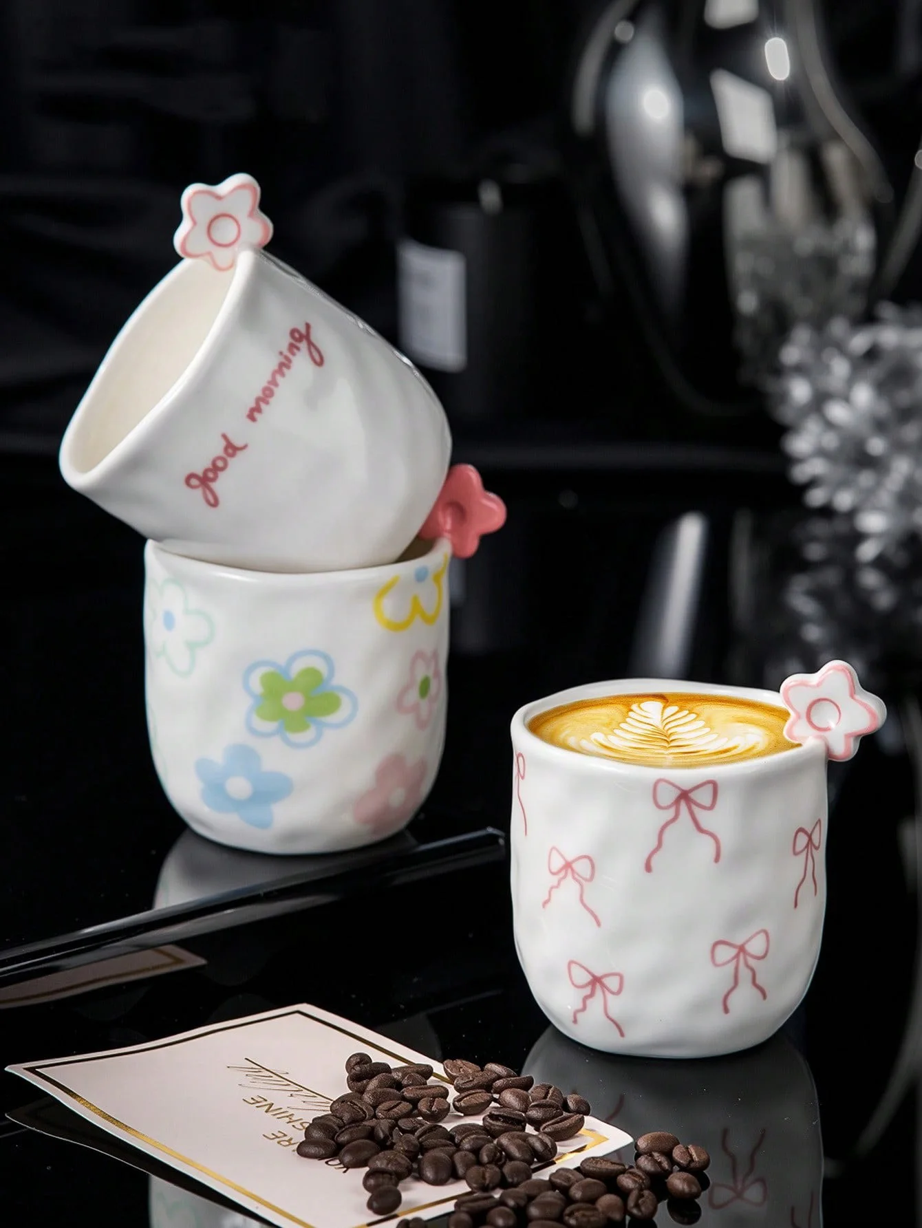 1pc Ceramic Coffee Cup, Cup With Three-dimensional Flower Decoration, Fresh And Cute Style Mug - view 2