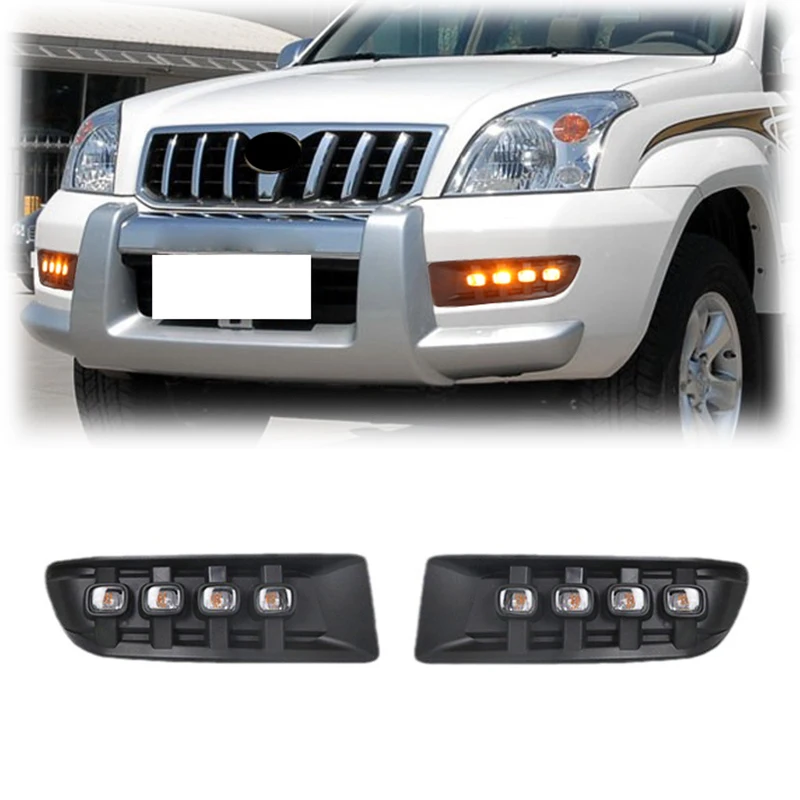 2Pcs Foglight for Toyota Prado 120 Land Cruiser LED Daytime Running Light Turn Signal LC120 FJ120 2003-2009 DRL Fog Light