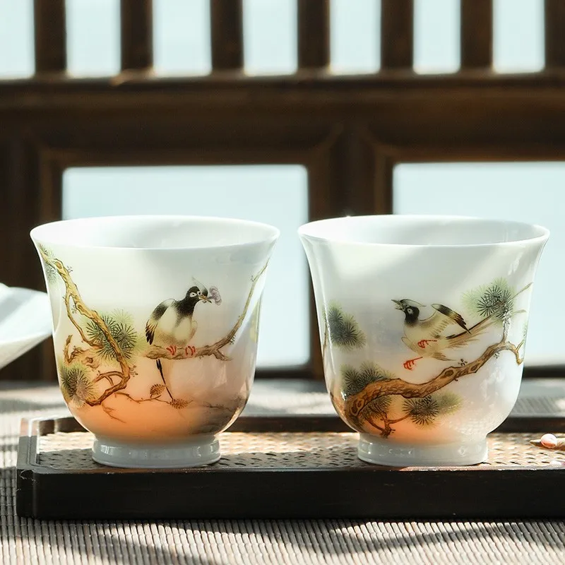 

Guanfu Museum Recommended Hand-Painted Egg-Shell Porcelain Series Handmade Jingdezhen Tea Set Tea Cup Master Cup Handcrafted Egg