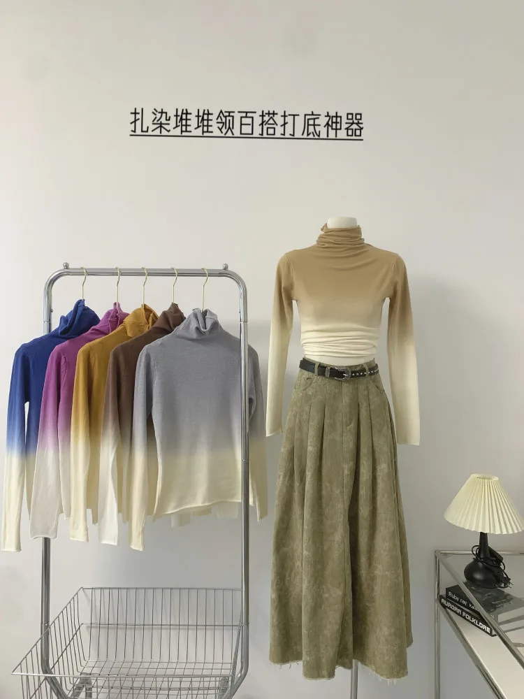 

Turtleneck Gradient Color Knit Sweater Winter Slim Fashion Vintage Sweater Design Sense Knit Sweater
