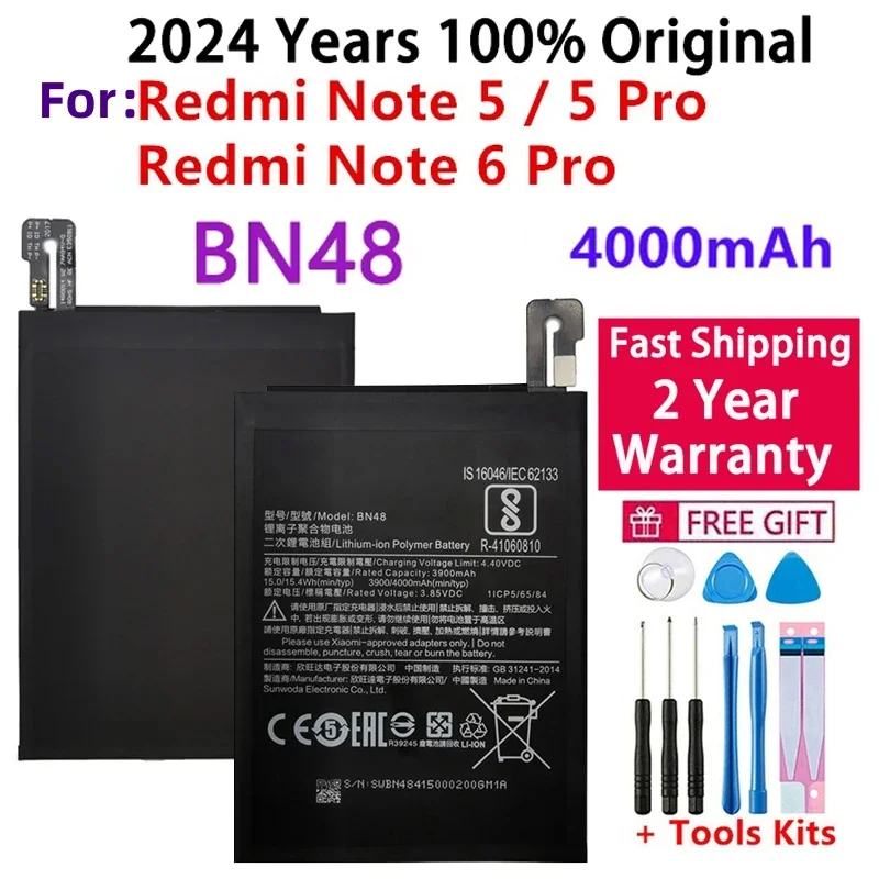 

High Capacity Replacement Battery For Xiaomi Redmi Note 5,Note 6 Pro,100% Original,BN48,4000mAh,Tools,Batteries,New