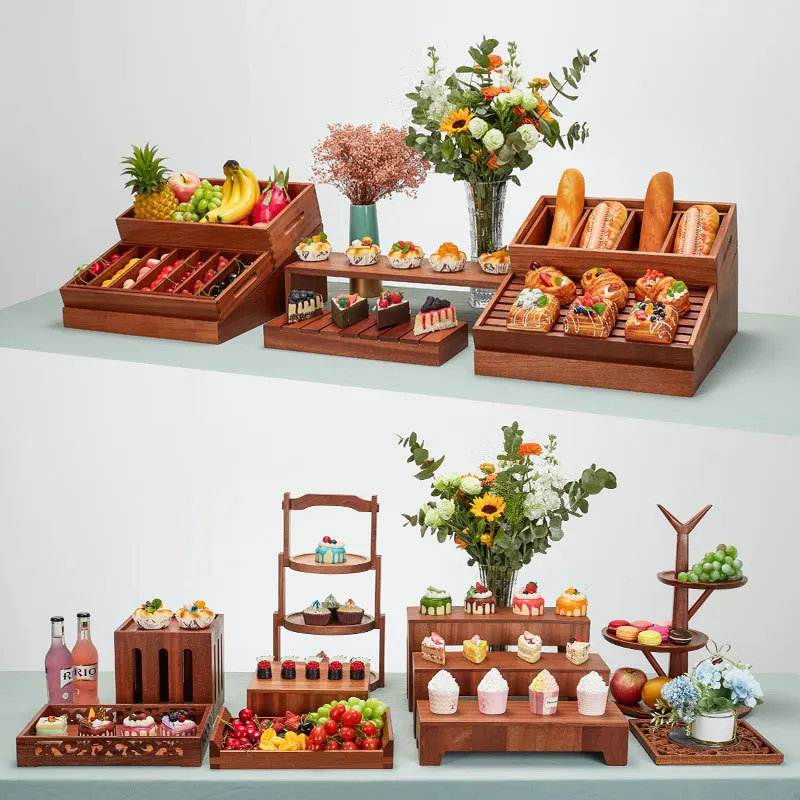 Creative Buffet Cold Meal Dessert Wooden Coffee Break Dessert Table Hotel Restaurant Banquet Bread Frame Display Rack