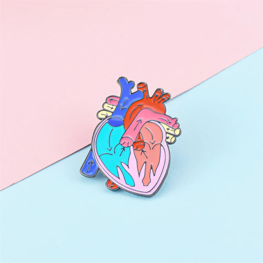 Cartoon Heart Enamel Pin Trendy Lovely Shining Colorful Medical Lapel Badge for Cardiology Doctor Nurse Students