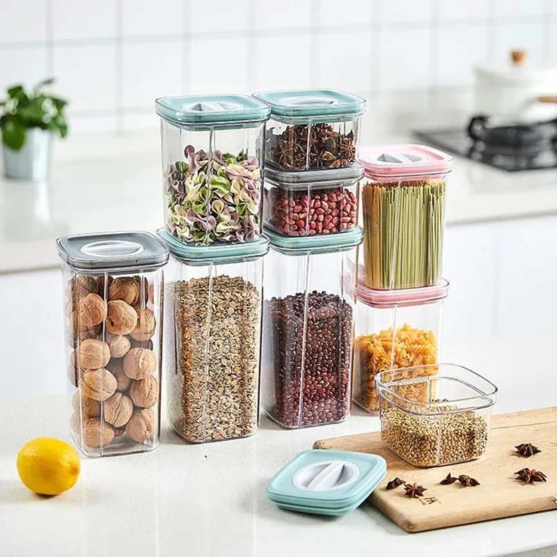 Rotating Cover Sealed Jar Food Storage Box Transparent Plastic Multigrain Tank Stackable Dried Storage Jars Kitchen Organizer