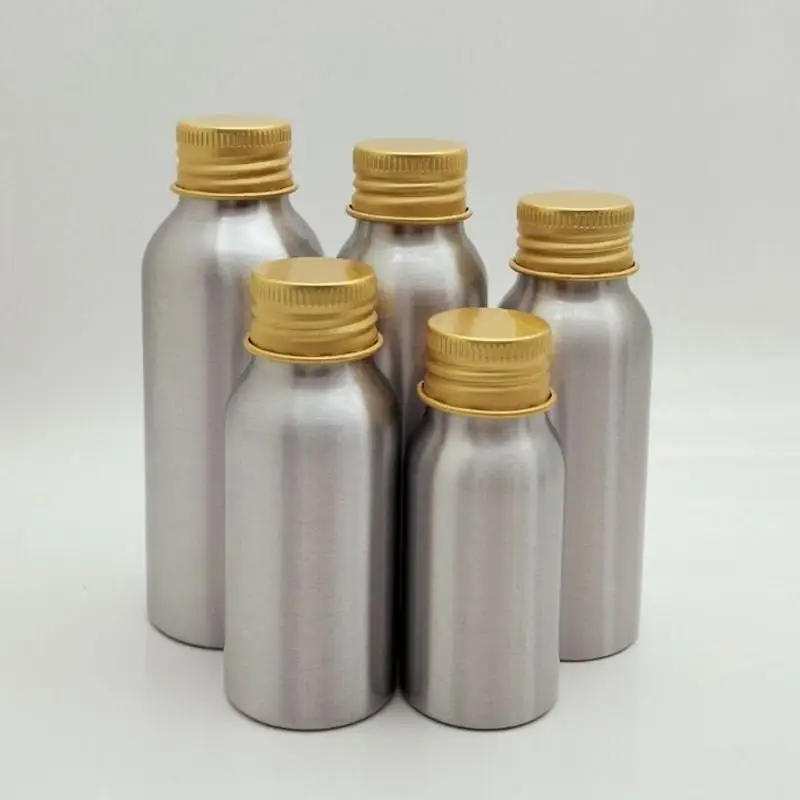 [J] 50ml-250ml Travel Protable Refillable Bottle Gold Aluminum Bottle With Screw Cap Perfume Cosmetic Toner Water Bottle