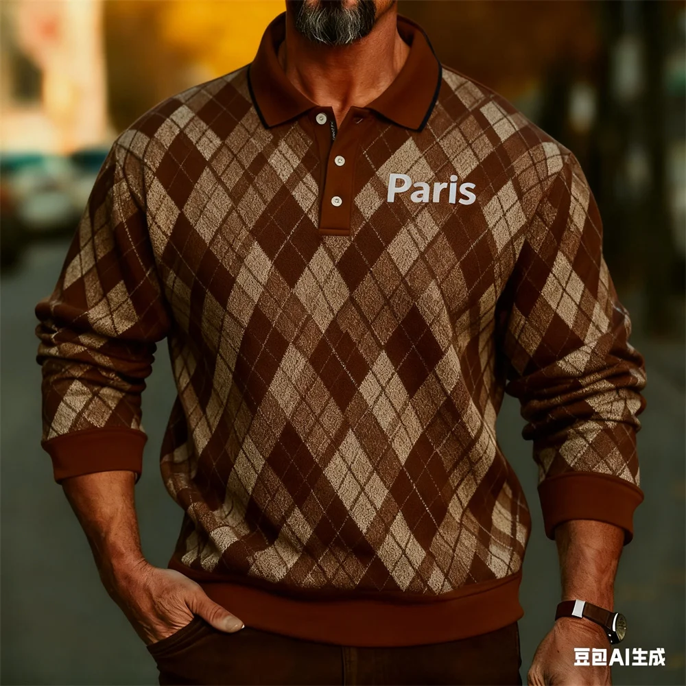 

Men's Simple Vintage Long Sleeve Polo Shirts Fashion Outdoor Street Casual Comfortable Pullovers Autumn Winter Button Lapel Tops