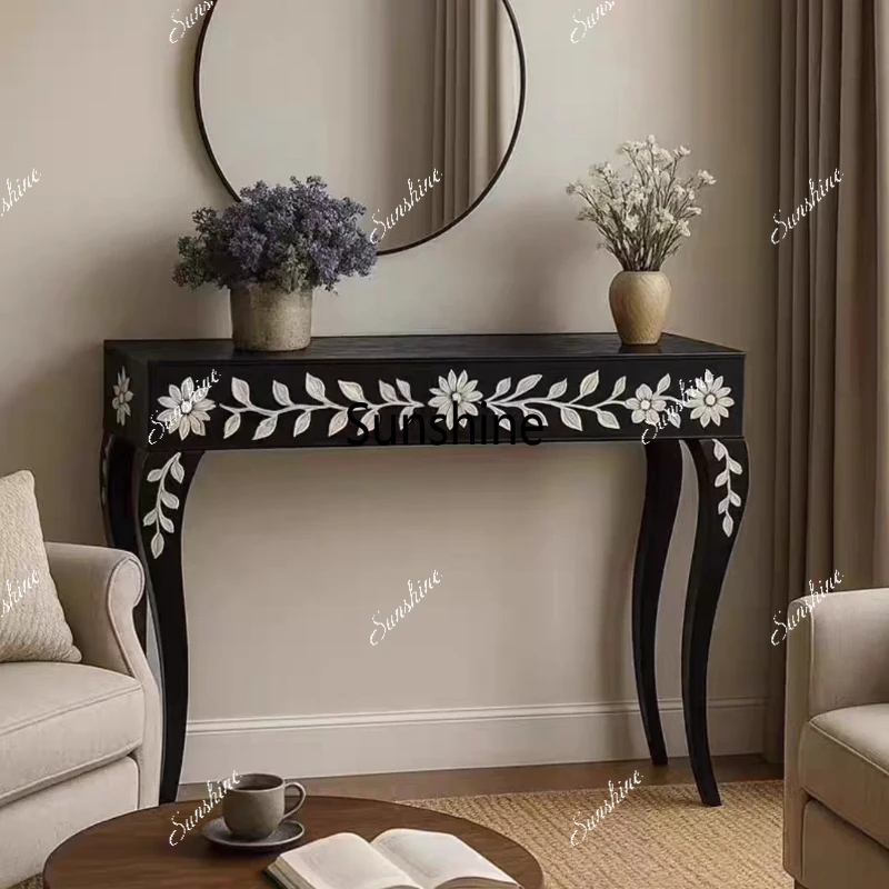 

Neoclassical light luxury black hand-painted entrance platform rectangular wooden storage living room decoration