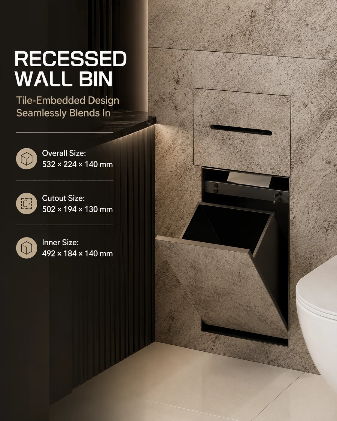 Recessed Bathroom Niche Hidden Built-in Trash Can Concealed Tissue Box Toilet Wall Niche Storage Rack