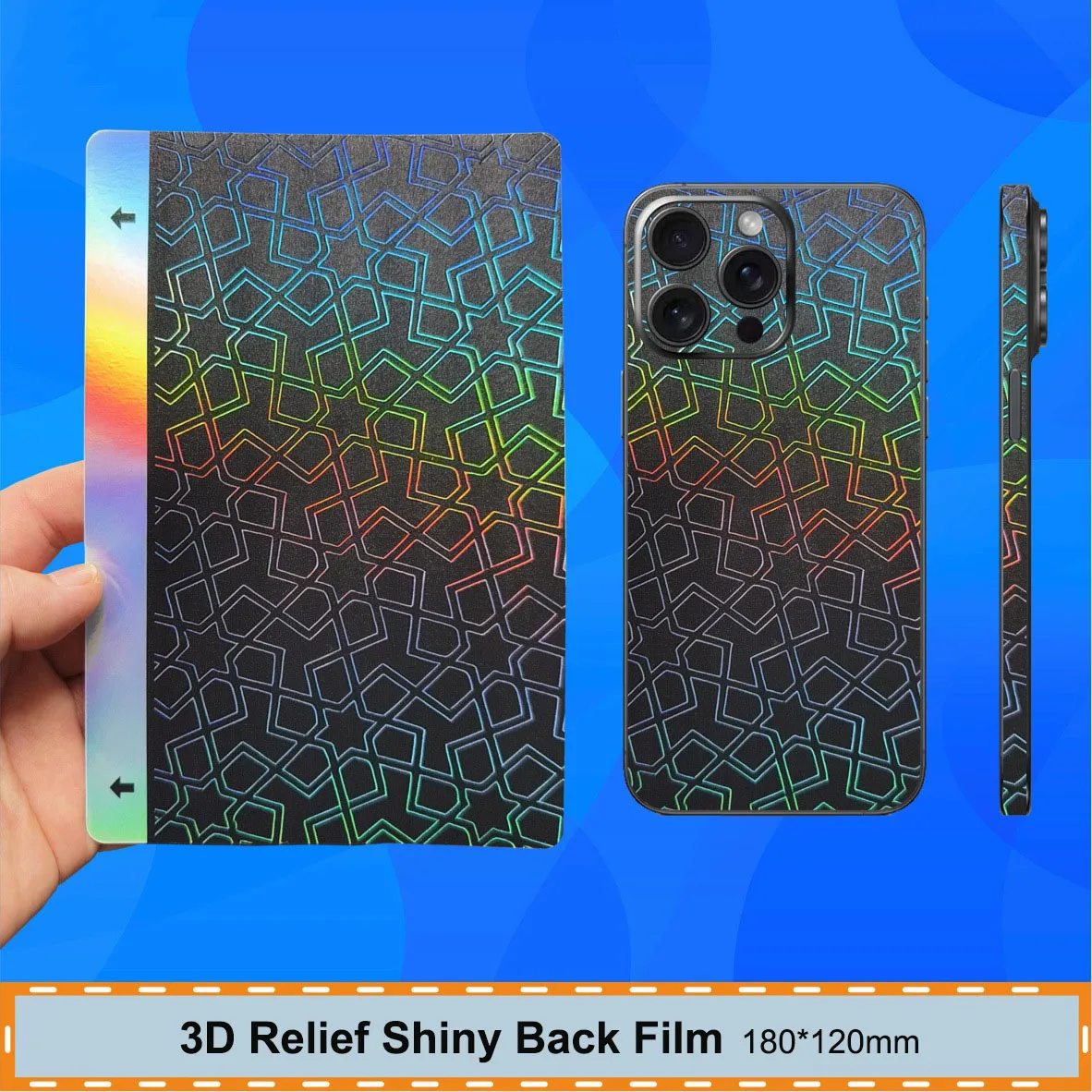 50 PCs 3D Relief Glitter Back Film Phone Skin for Cutting Mahcine Mobilephone Protective Films Back Housing Cover Stickers