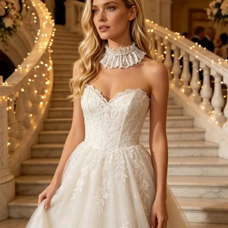 Daily Neckline Accessory Detachable Lace Faux Collar with Ruffle Detail and Front Trim for Evening Social Looks Y166
