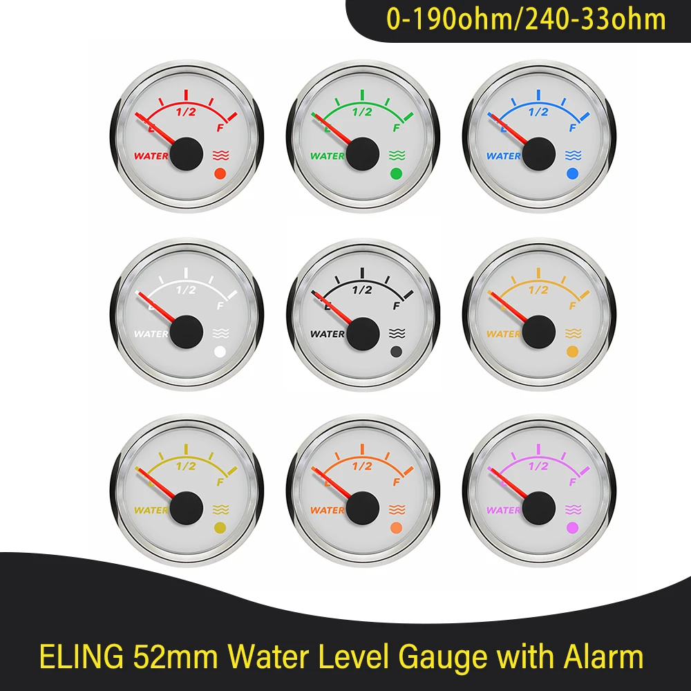 

Универсальный измеритель уровня воды 52 мм, 0-190 Ом, 240-33 Ом, 8 цветов подсветки и сигнализации для автомобиля, грузовика, лодки, мотоцикла, 9-32 В
