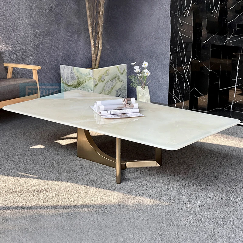 

Luxury Natural Rectangular Shape White Ice Onyx Marble Coffee Table for Livringroom Coffee Shop Hotel Villa