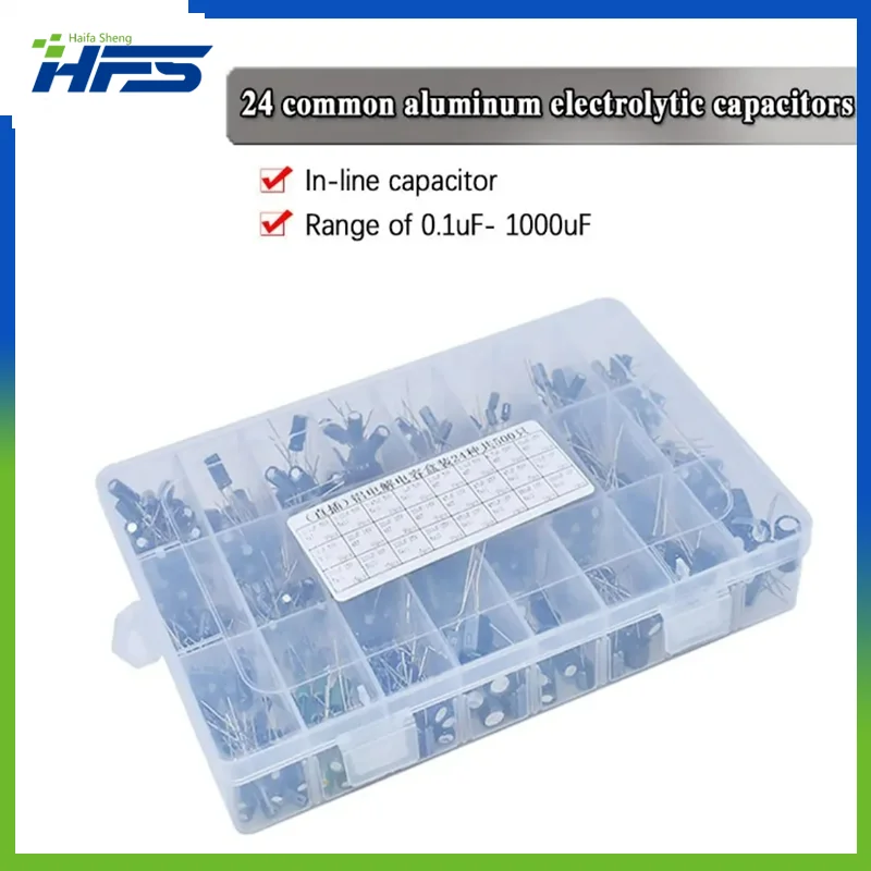 

500Pcs/lot 0.1UF-1000UF 24Values Aluminum Electrolytic Capacitors 16-50V mix Electrolytic capacitor Assorted kit and storage box