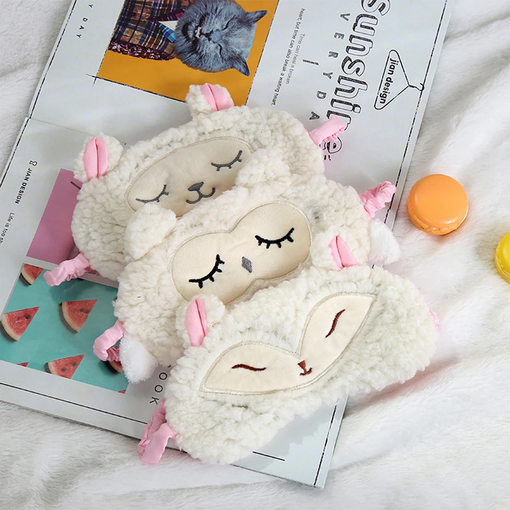 Plush Sleep Cartoon Sheep Eye Mask for Boys Girls Lightproof Night Mask Soft and Skin-friendly Sleeping Eye Covers to Sleep Well