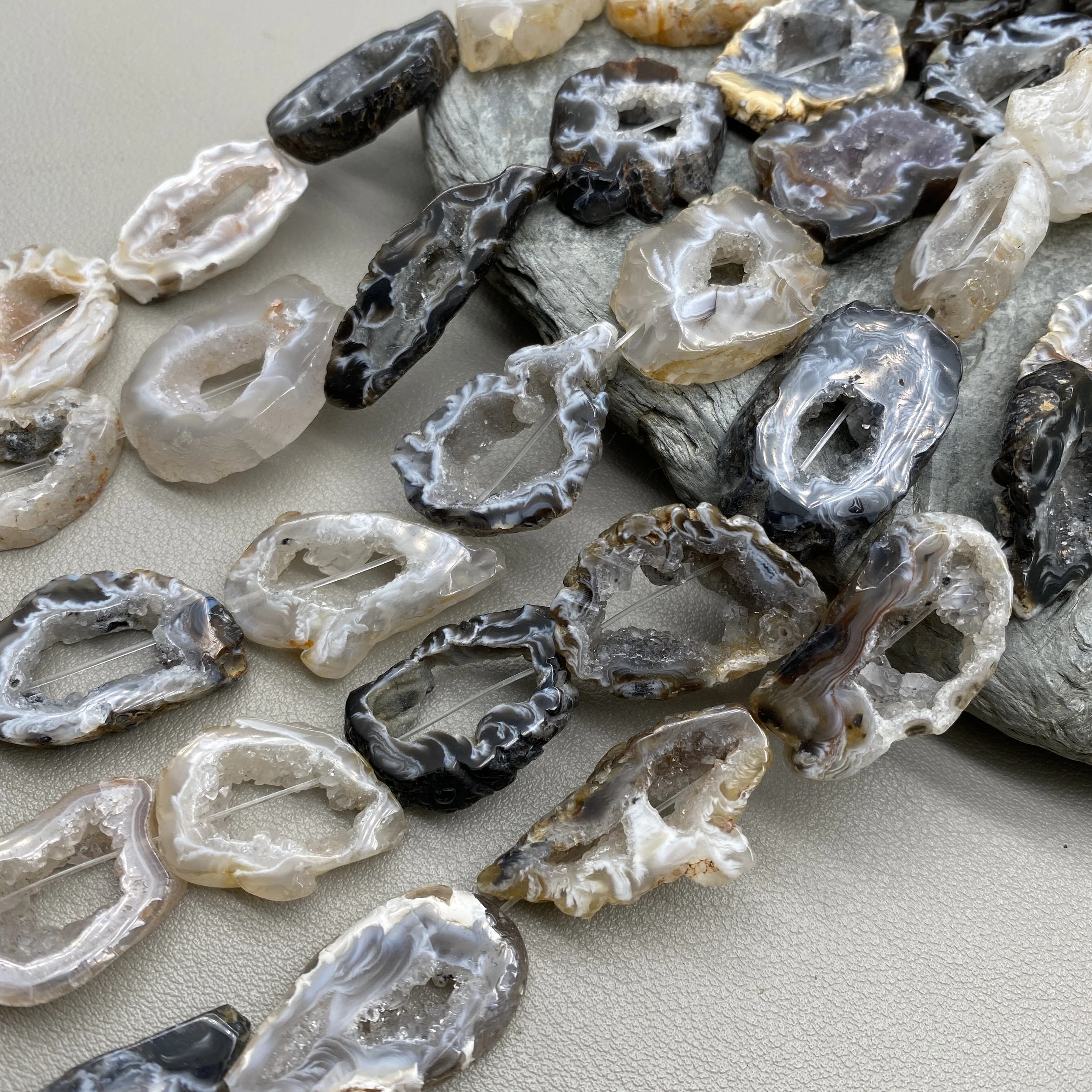 2 Strands Natural Color Agates Druzy Geode Slice Beads Quartz Drusy Beads For DIY Jewelry