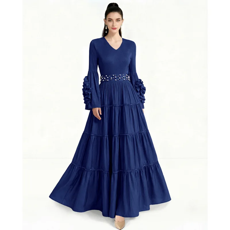 クロスボーダー レディース ドレッシーなスカート ミドルリンクを解消 ベルベット生地 ゆったりウエスト ロング丈 デイリーウェア 冬用 厚手