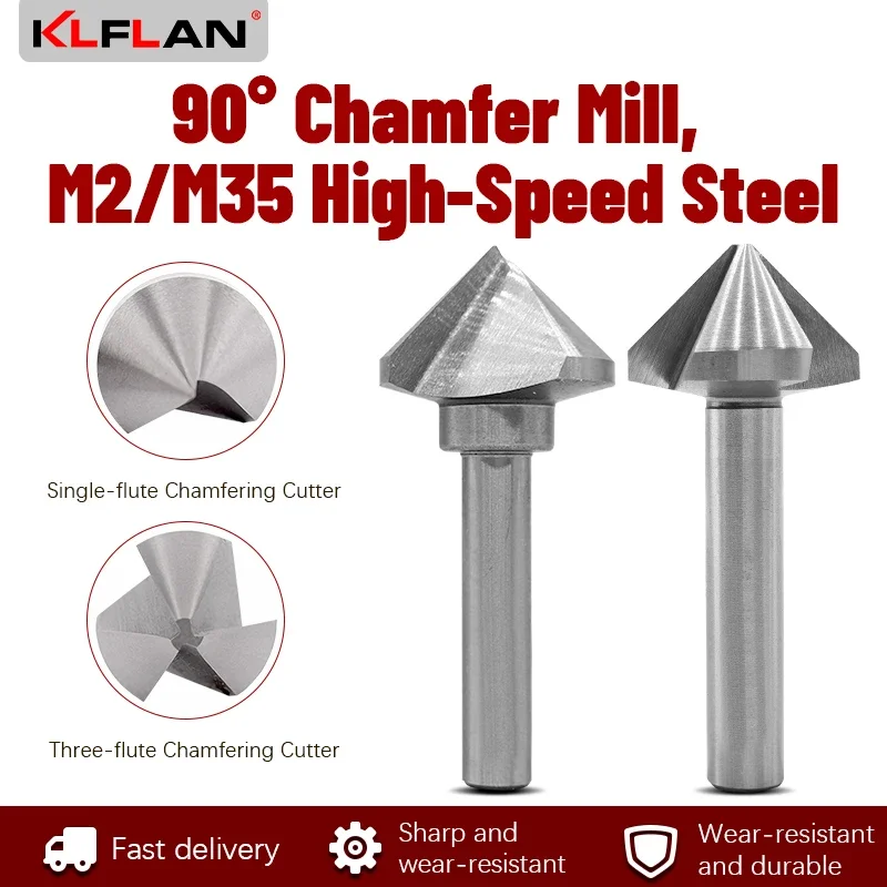 KLFLAN M35 Mill Metalworking Tools Countersink Drill Step Drill Bit Core Drilling Tool 90-Degree Chamfer Single or Three Edged