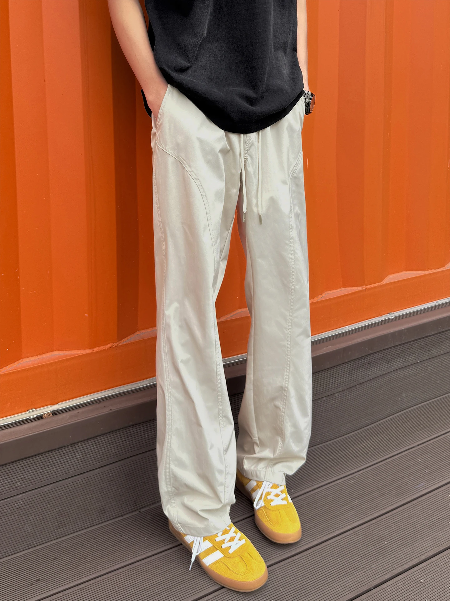 

Ледяной шелк Qui Dry, повседневные брюки, мужские весенние 2026, американские прямые брюки для спецодежды, брюки большого размера