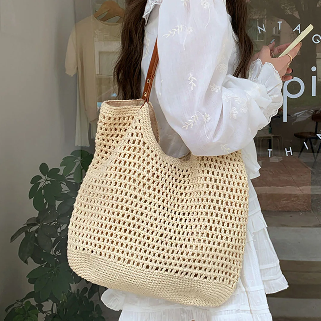 

2025 New Fashion Lace Embroidery Bag Women's Large Capacity Reddish Travel Beach Embroidery Women's Bag Crochet Shoulder Tote Ba
