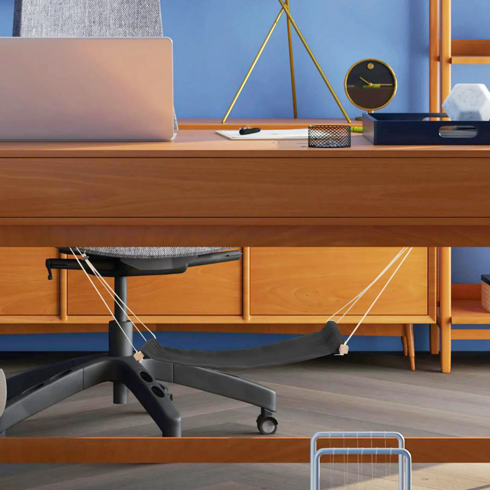 

1Set Foot Hammock Under Desk Portable Home Office Footrest Hanging Polyester Wood Iron Desk Feet Resting Hanger Comfort