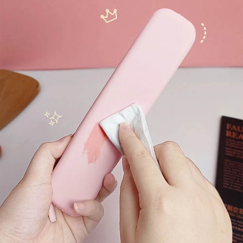Durable Solid Color Silicone Pencil Case Multifunctional Zipper Pen Bag Long Macaron Stationery Storage Bag Students Gift