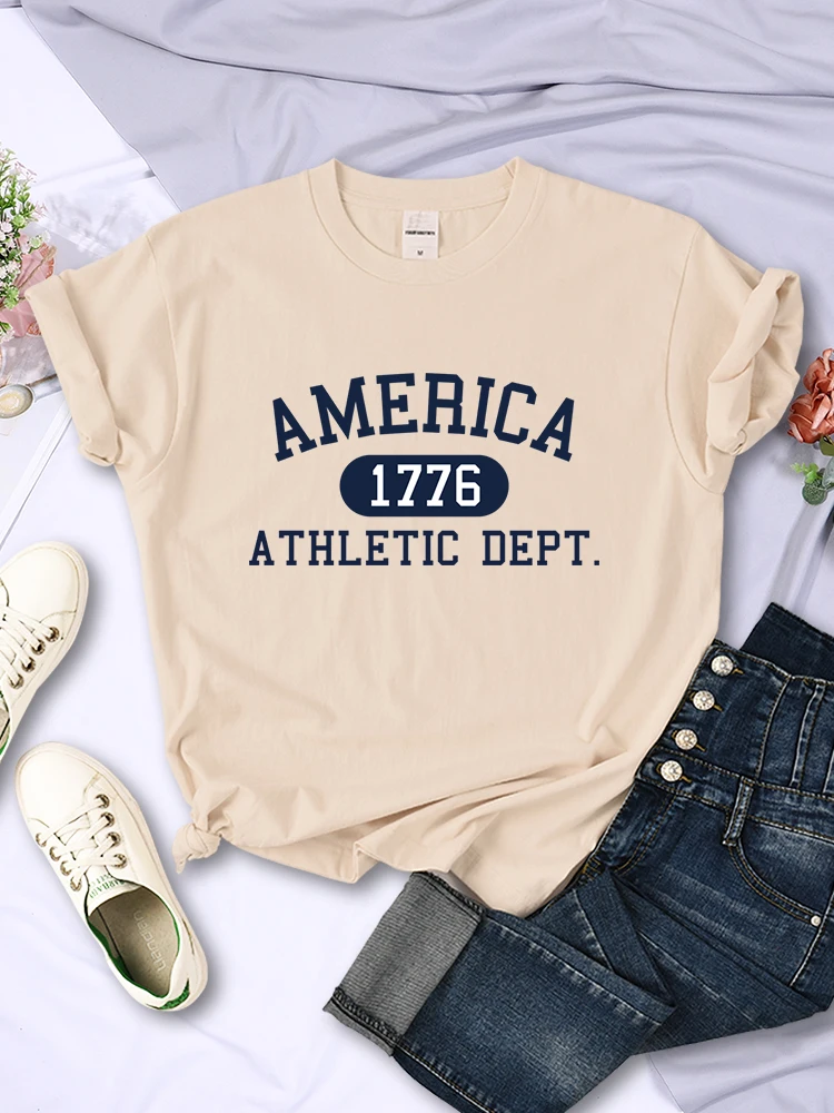 America 1776 Athletic Dept Letter T-Shirt Female Sport Casual Crop Top Cool Hip Hop Tee Shirt Soft Breathable T Shirt Women