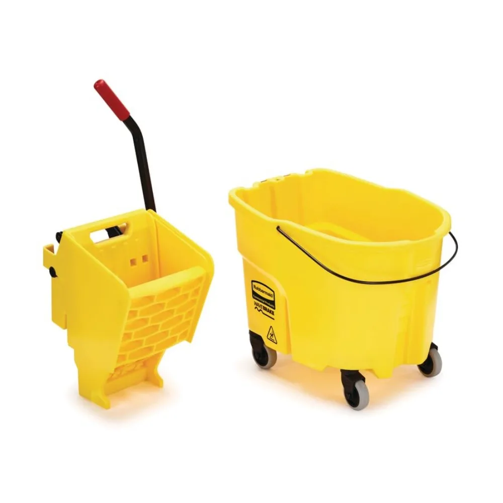 WaveBrake 35 Qt. Side-Press Mop Bucket and Wringer Combo sobre Rodas, Amarelo, Profissional, Industrial, Negócios, HeavyDuty Piso