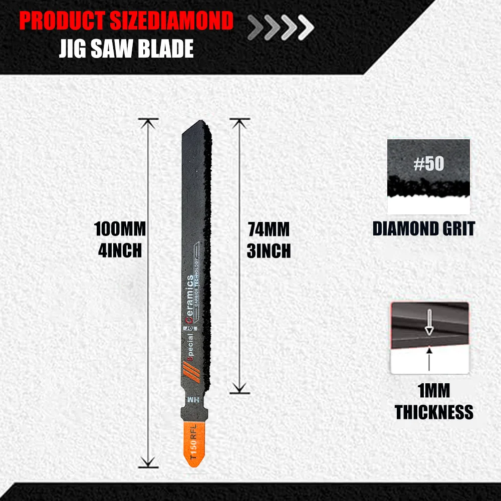 3Pcs 3/4' t Shank Jigsaw Blades Diamond Coated Jig Saw Blade Set Masonry Granite Tile Cutting Power Tools Accessories